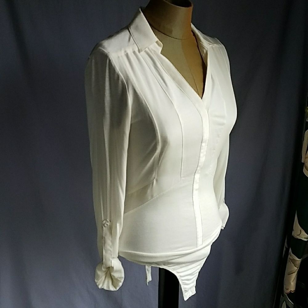 BEBE professional attire white collar bodysuit xs